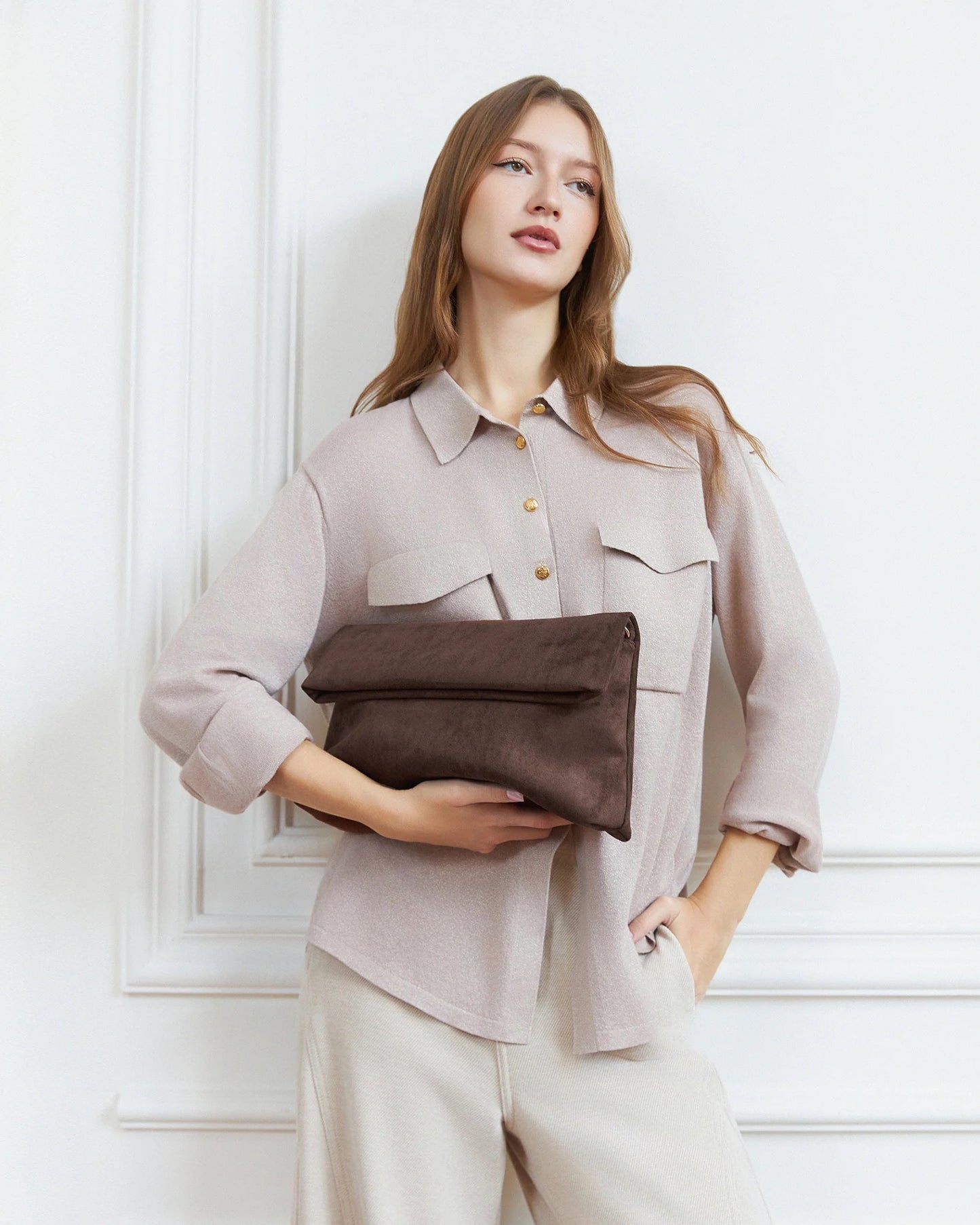 Luka Suedette Clutch - Chocolate