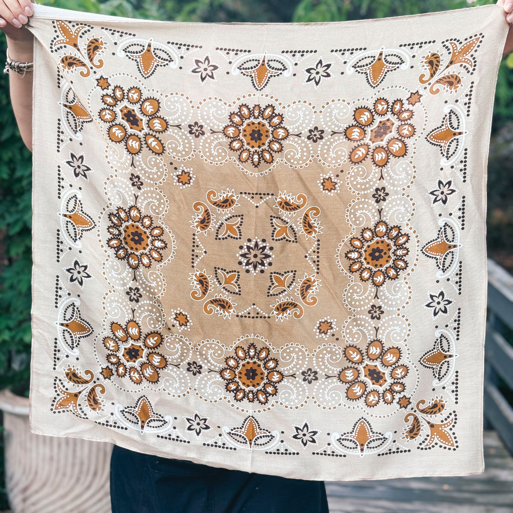 Silk Scarf - Paisley Coffee