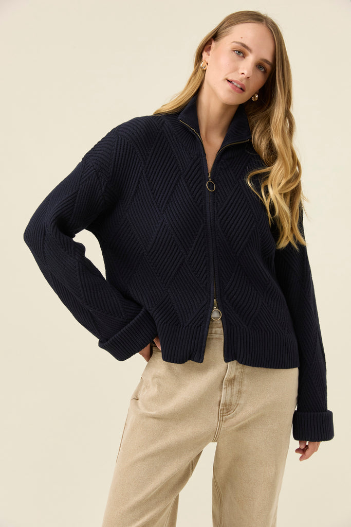 Sadie Zip Jumper - Navy