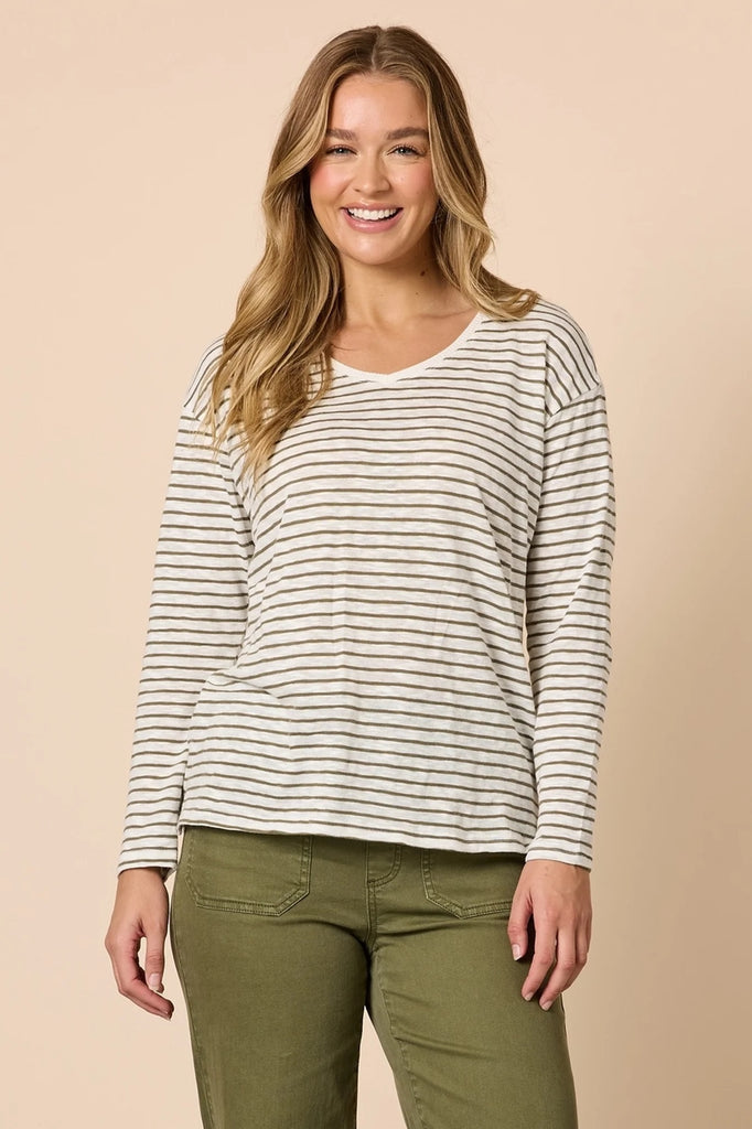 City Stripe Tee - Khaki Ivory
