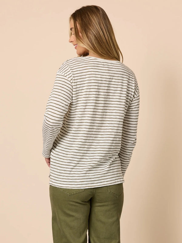 City Stripe Tee - Khaki Ivory