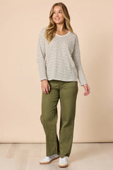 City Stripe Tee - Khaki Ivory