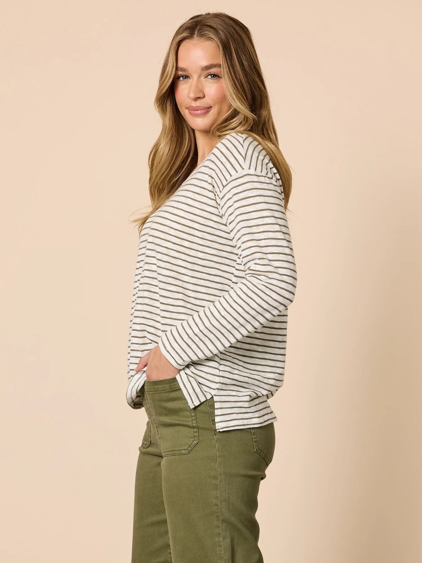 City Stripe Tee - Khaki Ivory