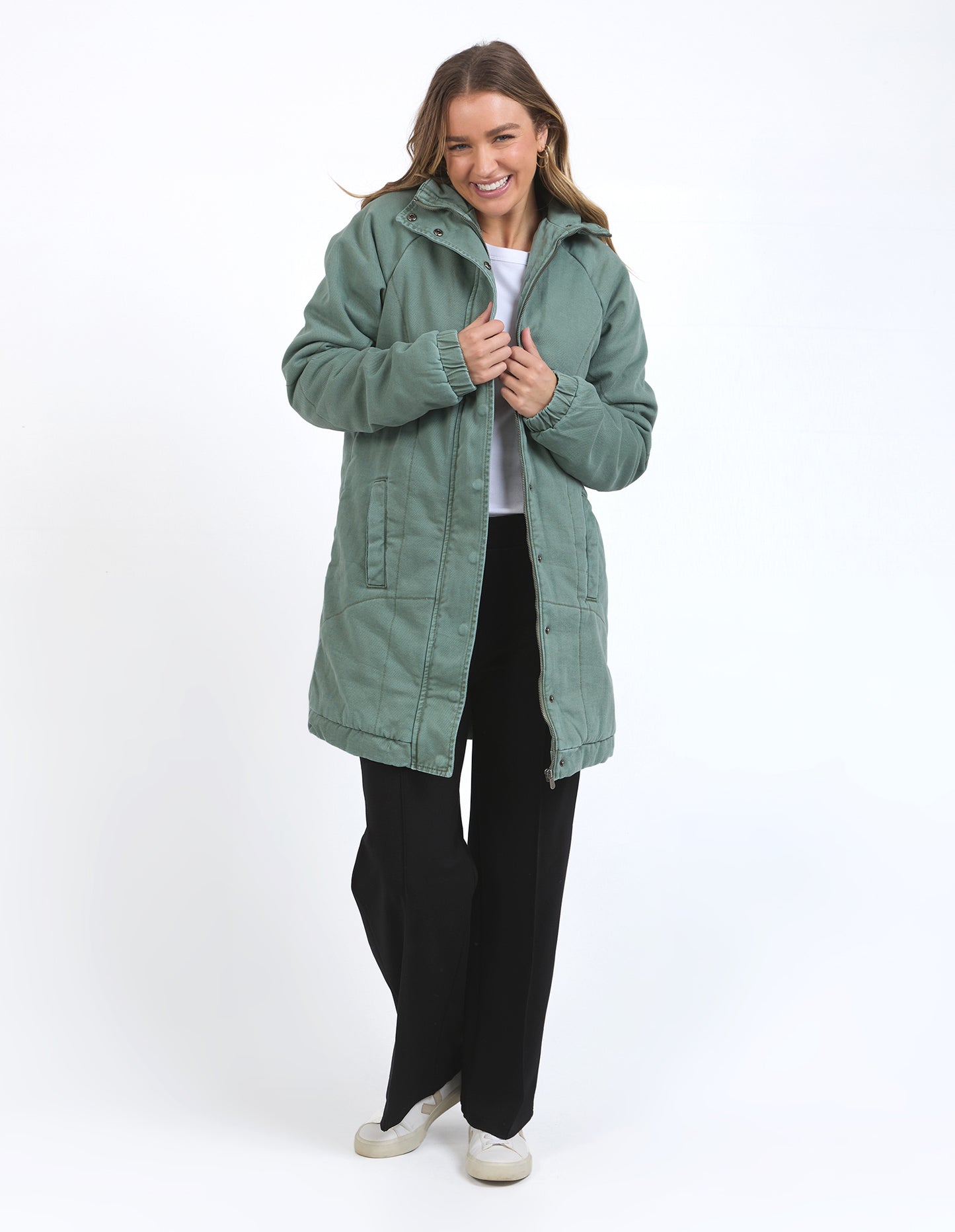 Rosalee Longline Jacket - Washed Green