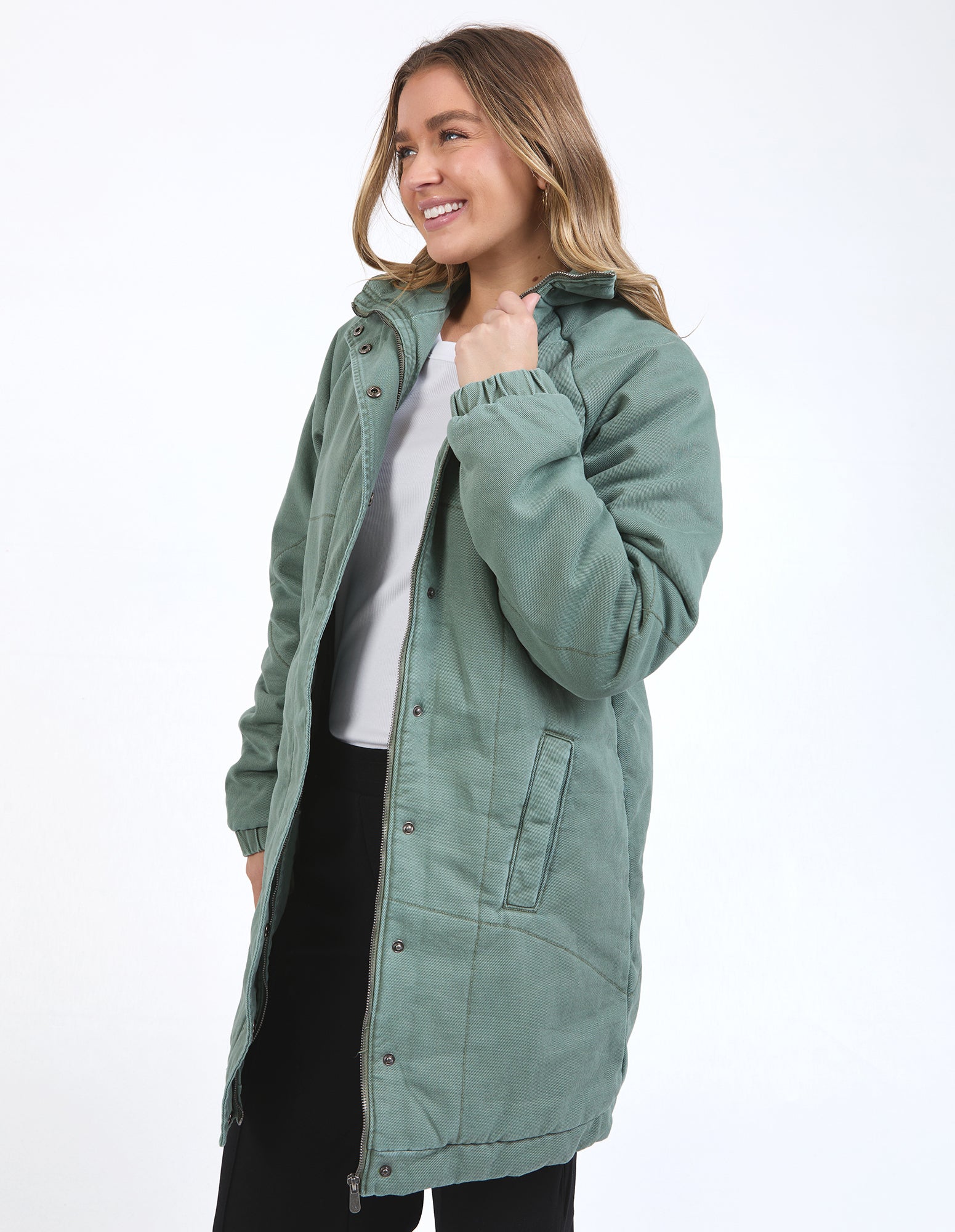 Rosalee Longline Jacket - Washed Green