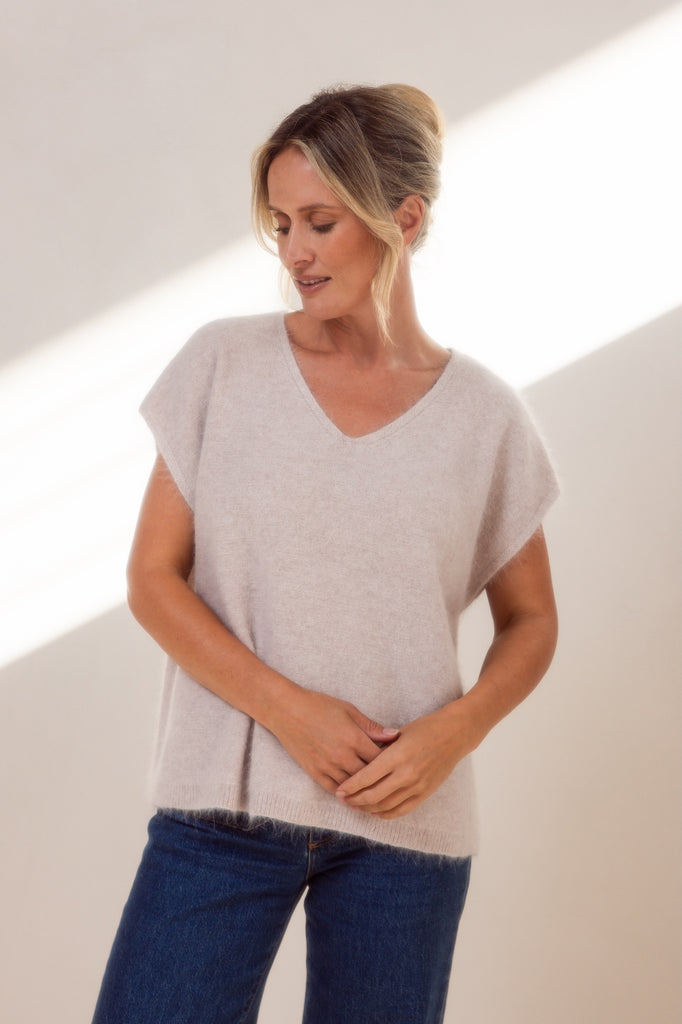 Angora Boxy Vest - Oatmeal