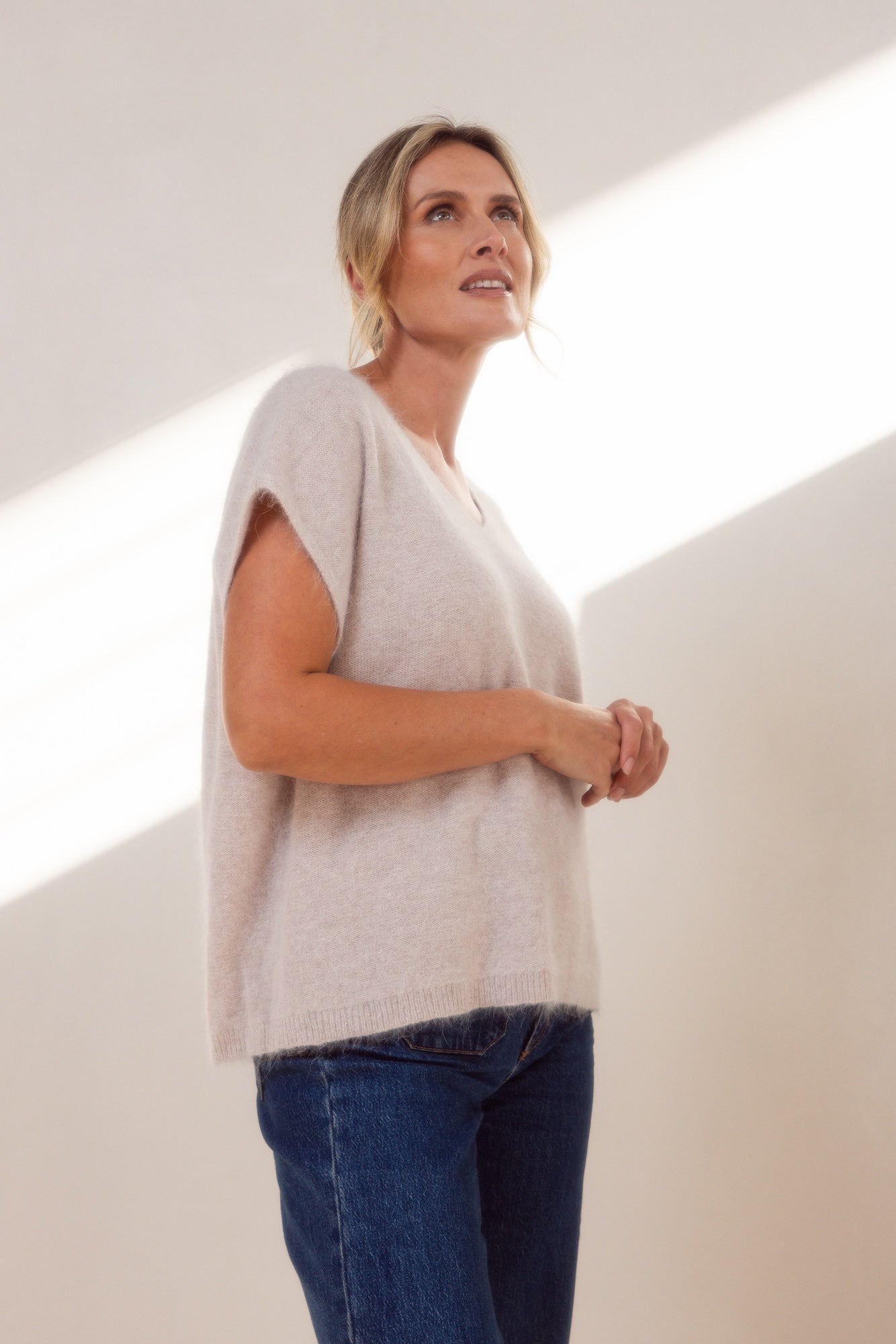 Angora Boxy Vest - Oatmeal