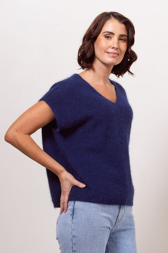 Angora Boxy Vest - Navy
