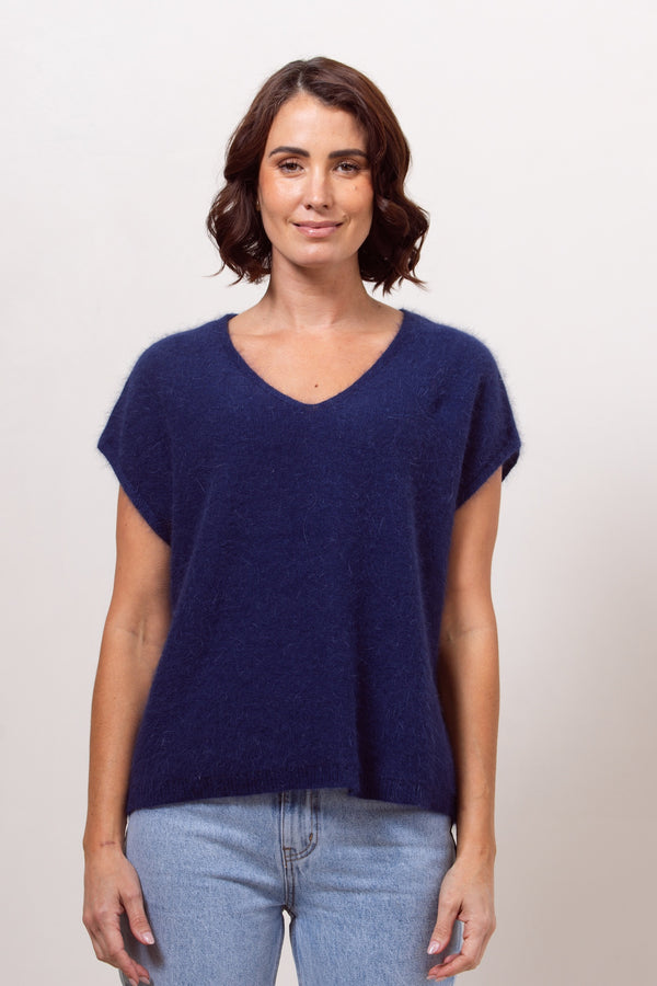 Angora Boxy Vest - Navy