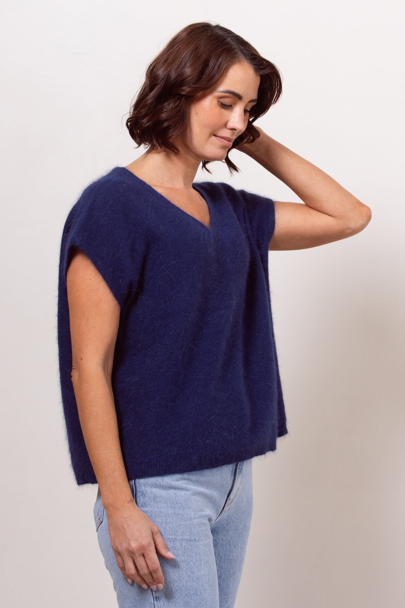 Angora Boxy Vest - Navy