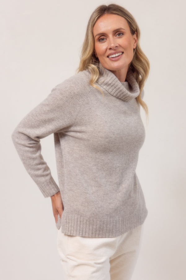 Merino Roll Neck Sweater - Wheat