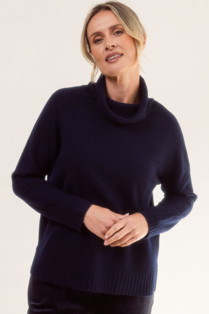 Merino Roll Neck Sweater - Navy