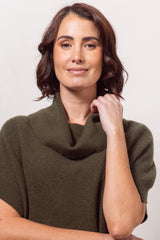 Wool Cowl Neck Top - Khaki