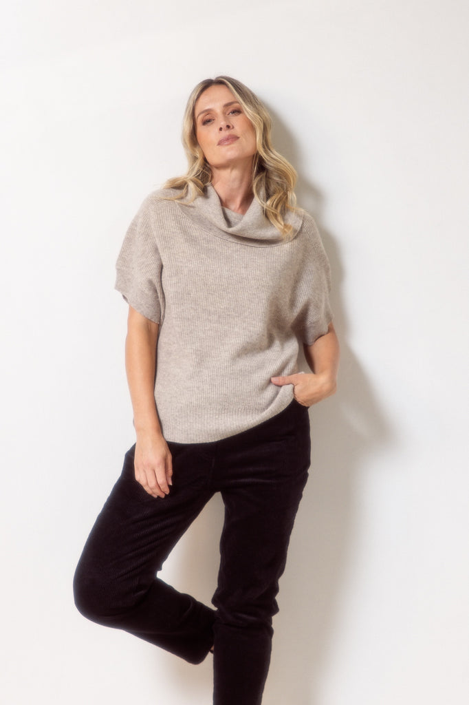 Wool Cowl Neck Top - Oat Marle