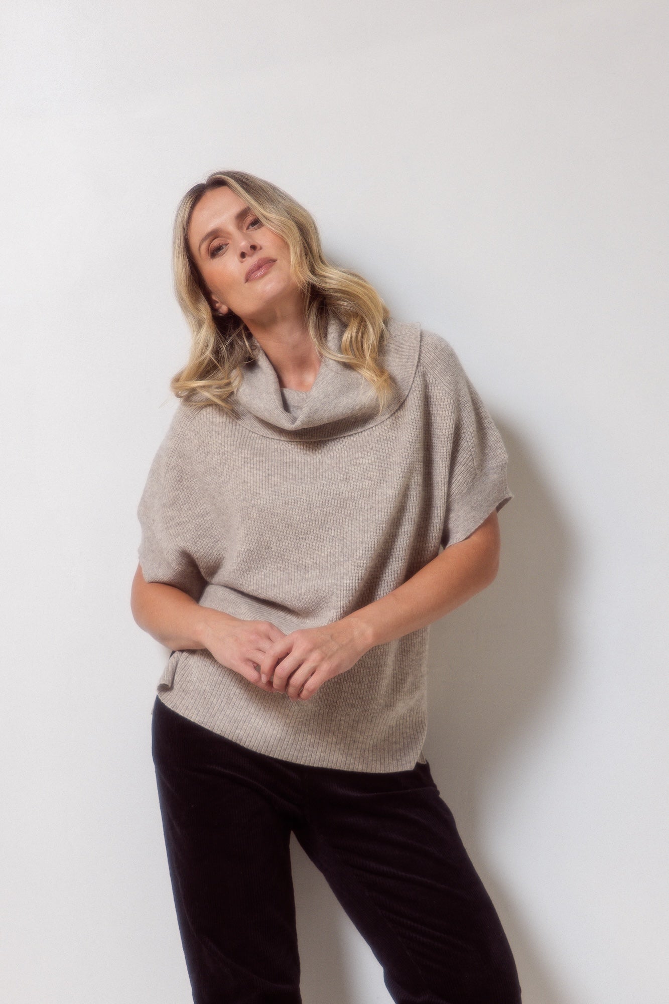 Wool Cowl Neck Top - Oat Marle