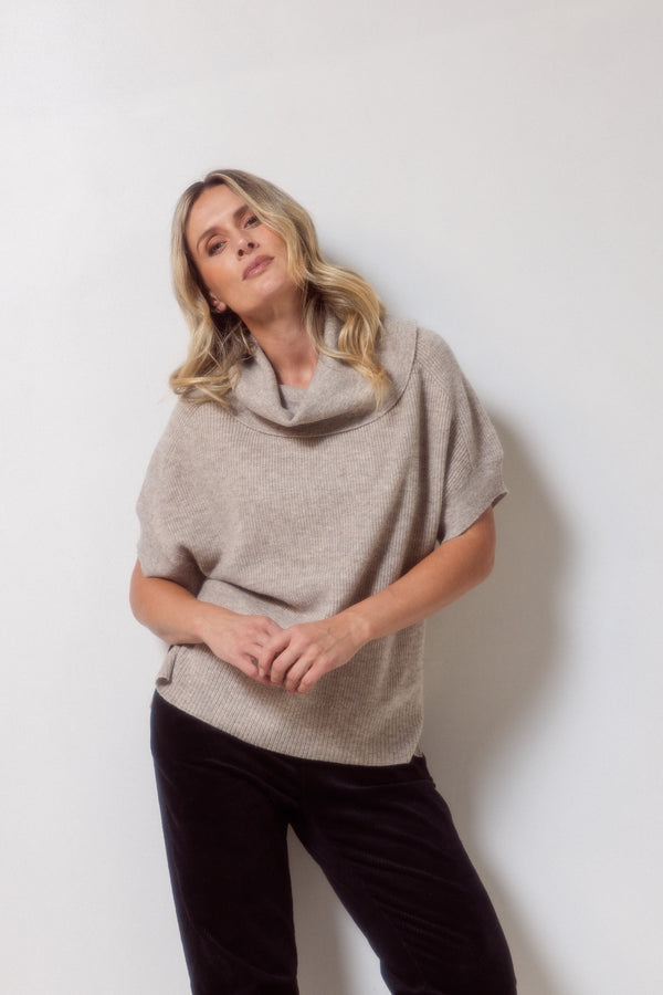 Wool Cowl Neck Top - Oat Marle