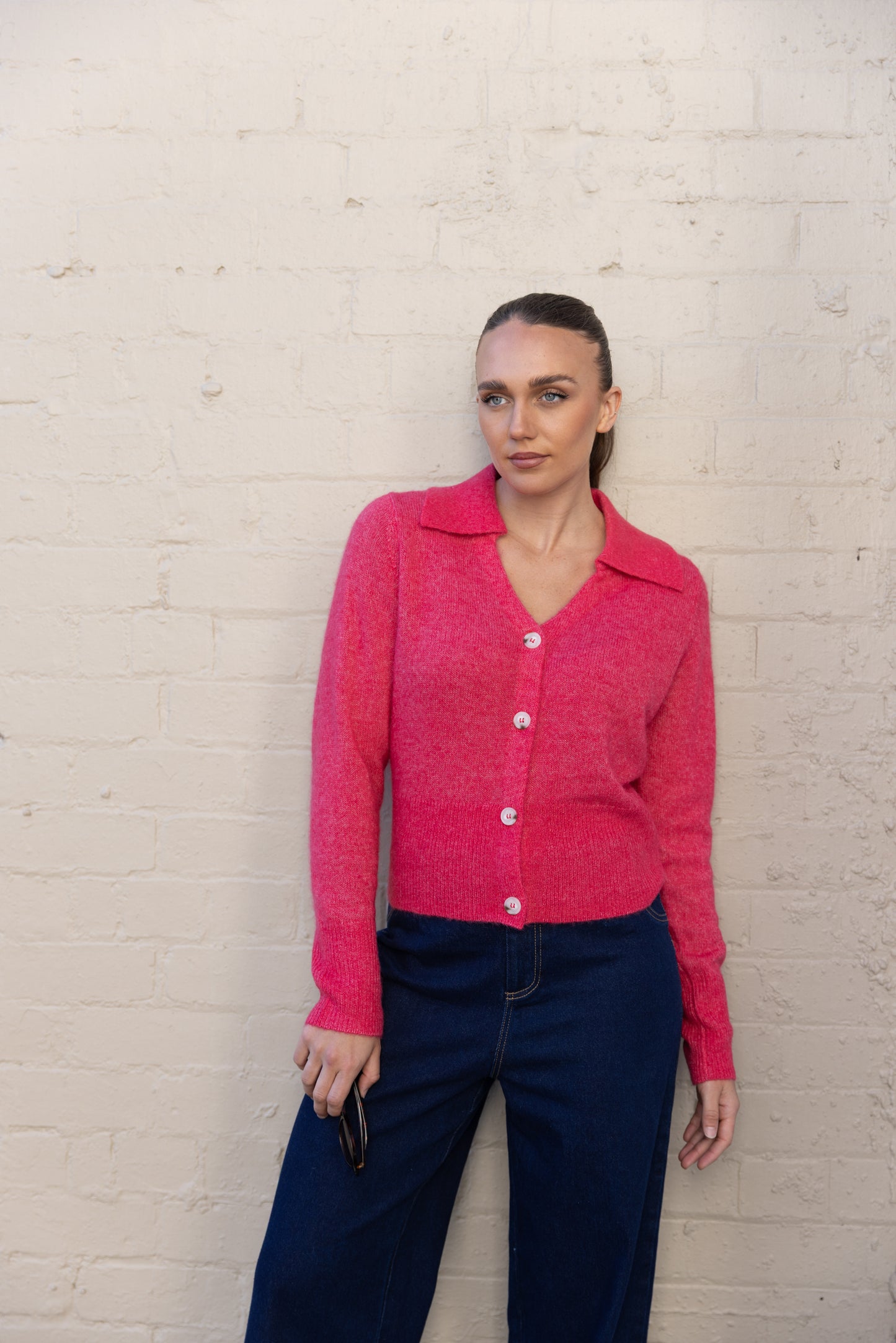 Polo Fluffy Knit Cardigan - Raspberry
