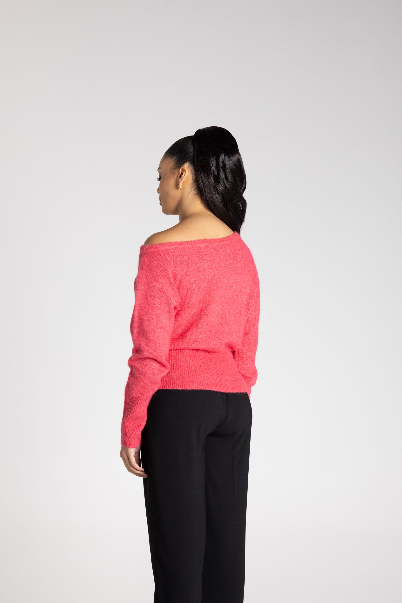 Off Shoulder Fluffy Knit - Raspberry