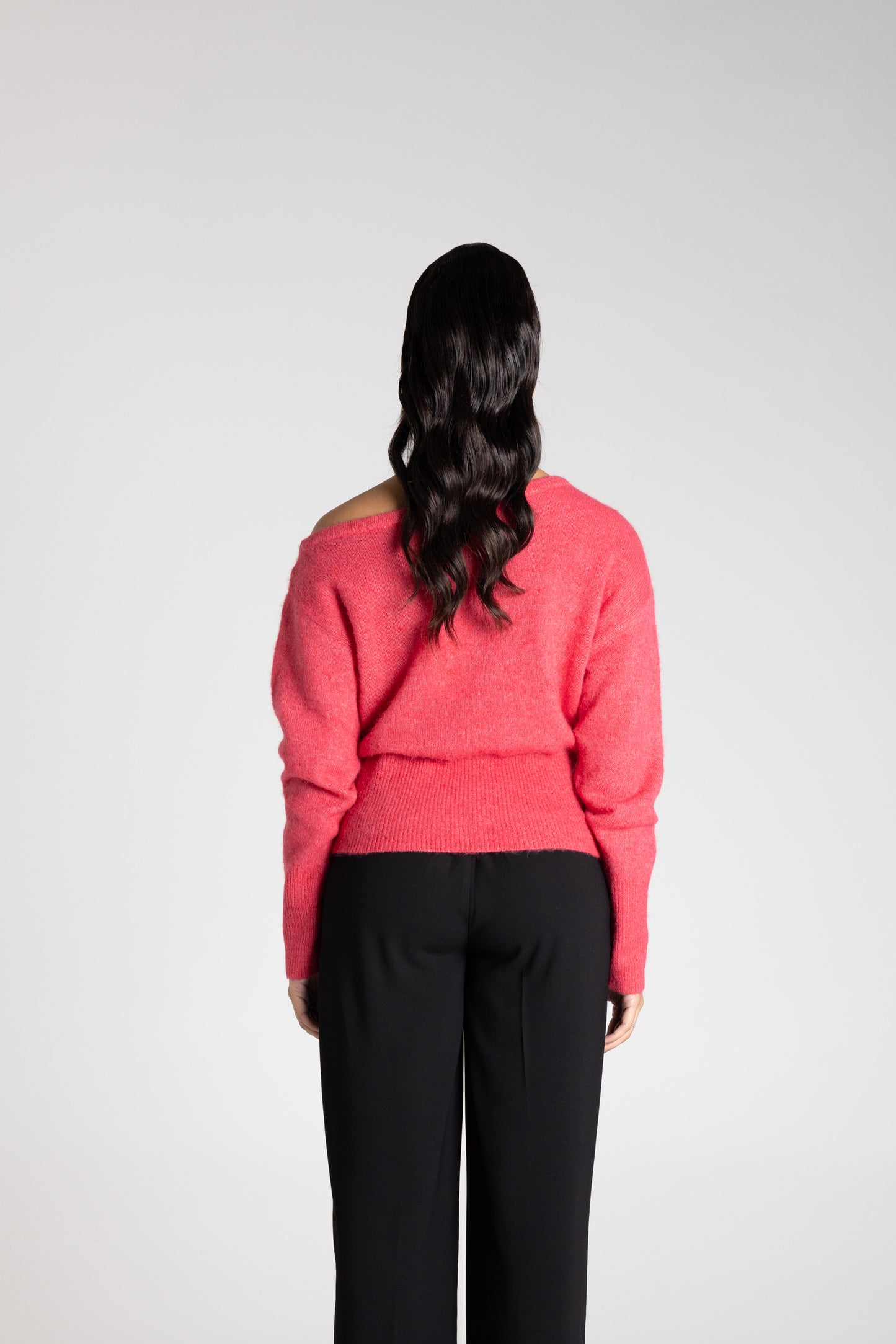 Off Shoulder Fluffy Knit - Raspberry