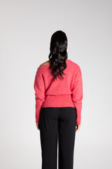Off Shoulder Fluffy Knit - Raspberry