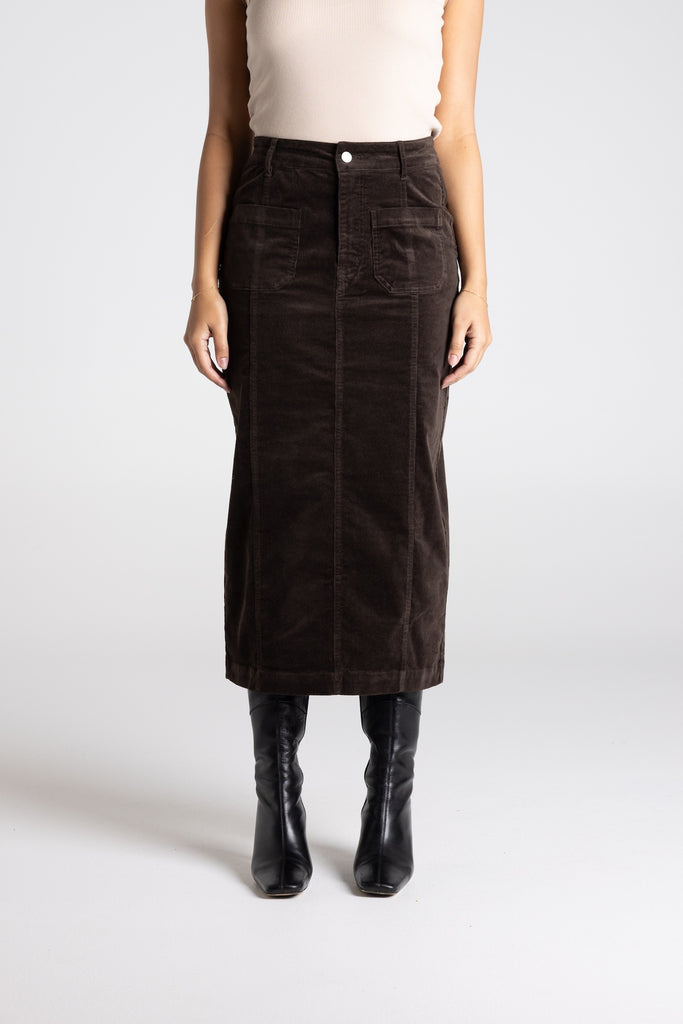 Cord Midi Skirt - Brazil Nut