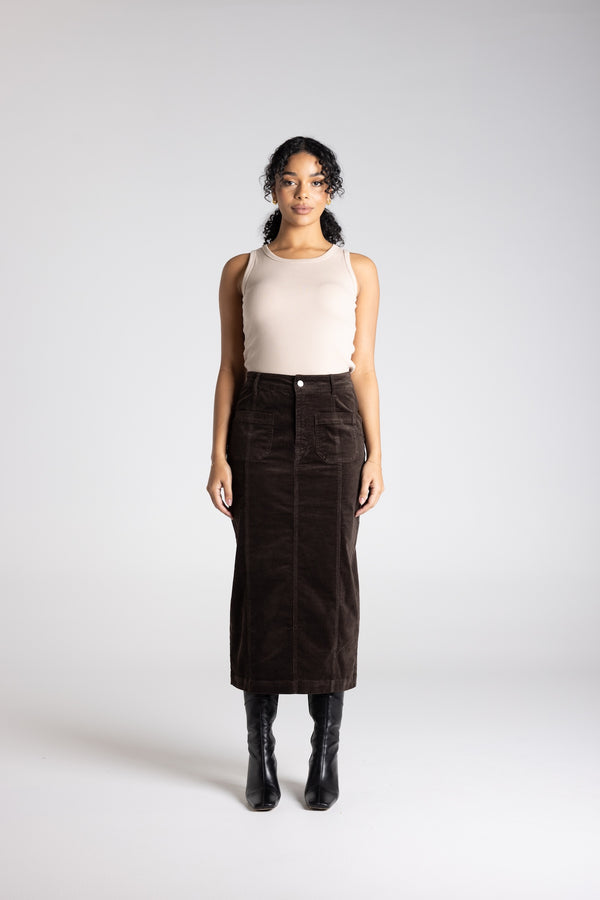 Cord Midi Skirt - Brazil Nut