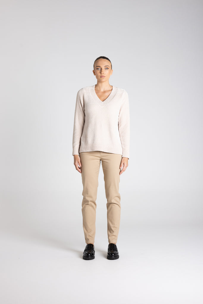 Chenille Knit V Neck - Oat