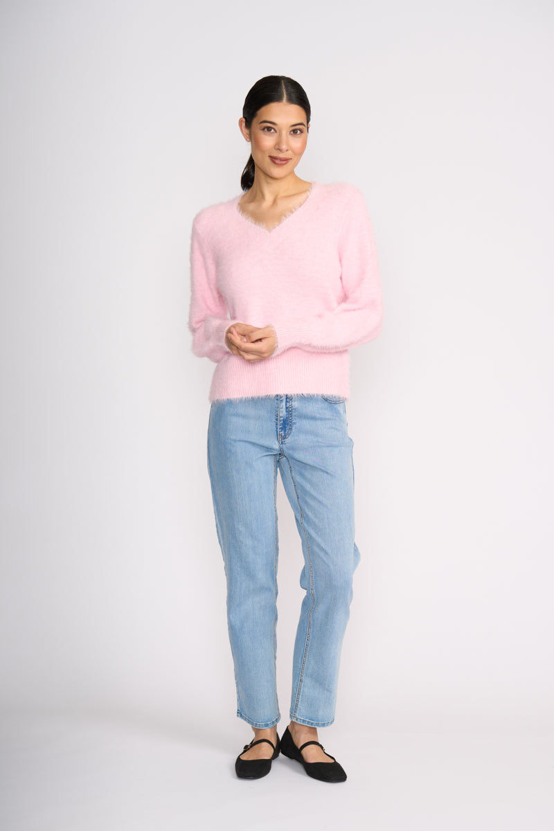 Fluffin Cute V Sweater - Barely Pink