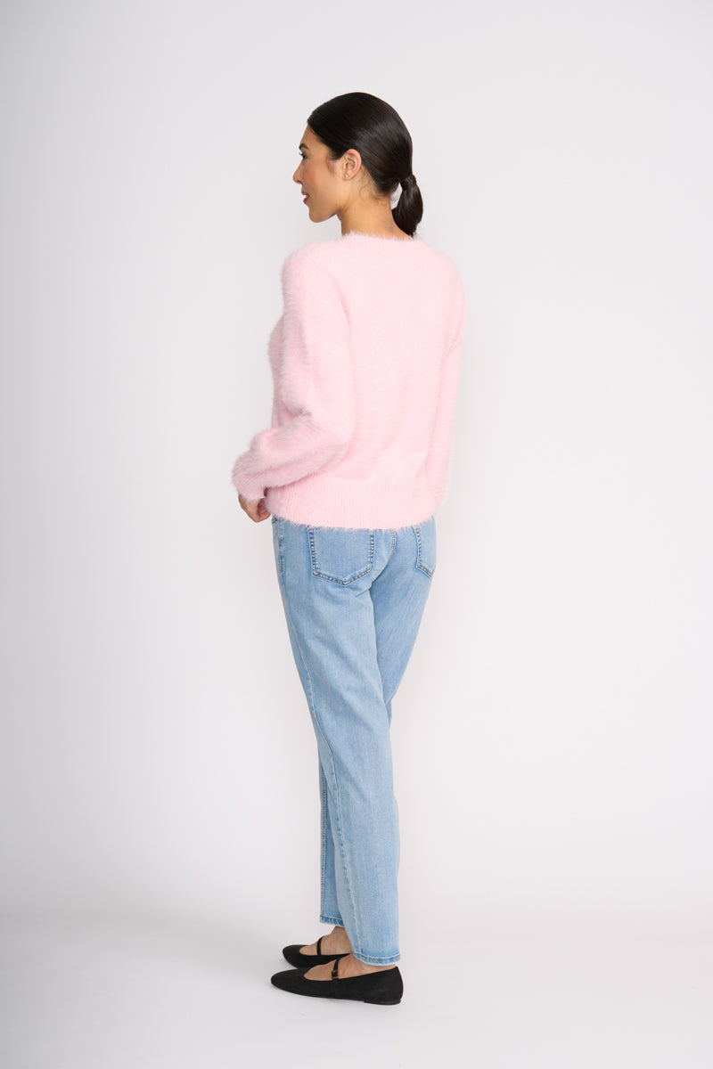 Fluffin Cute V Sweater - Barely Pink