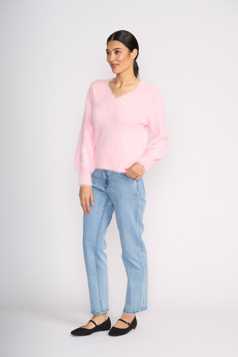 Fluffin Cute V Sweater - Barely Pink