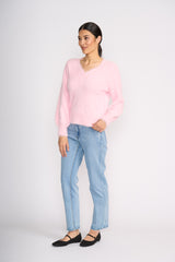 Fluffin Cute V Sweater - Barely Pink