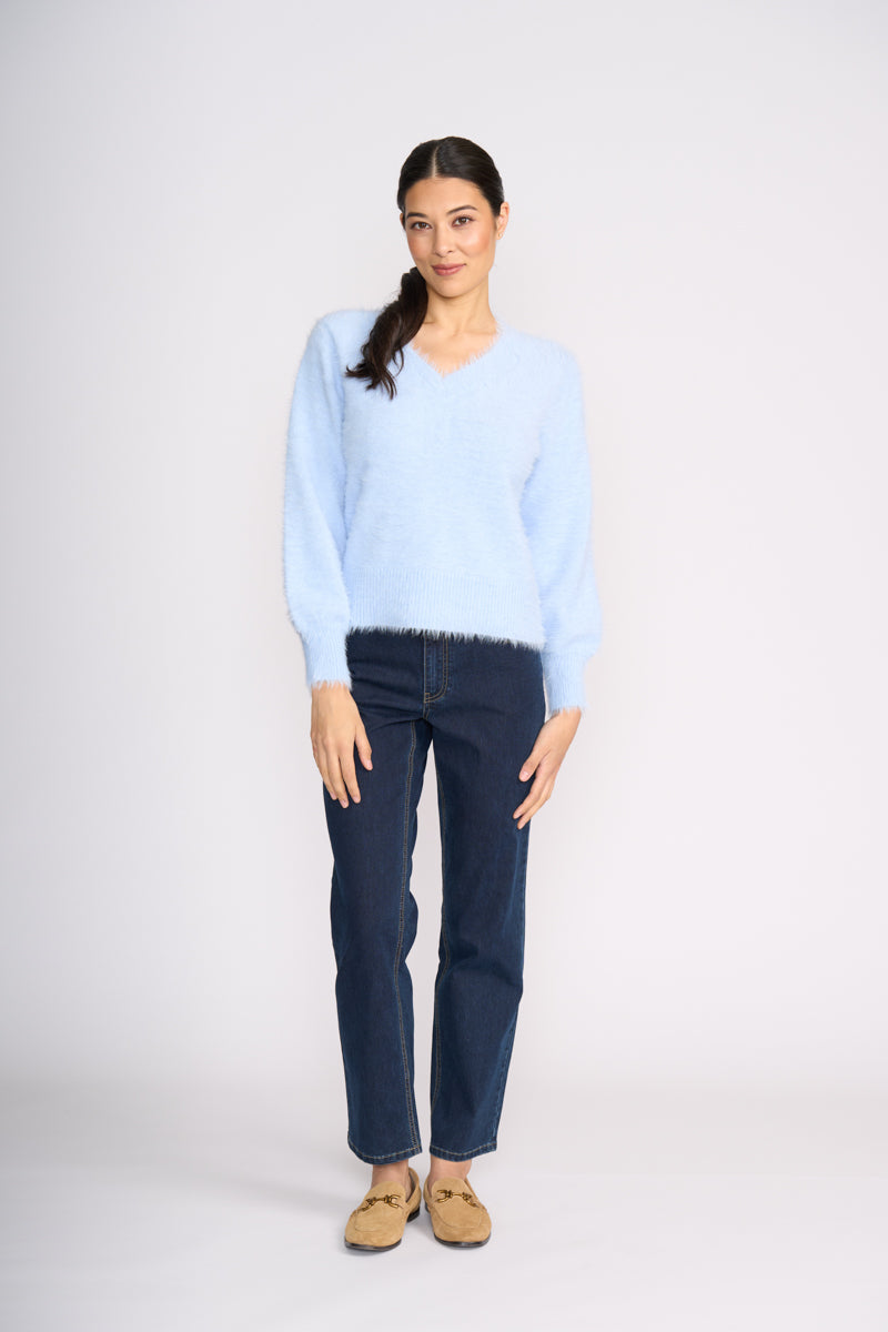 Fluffin Cute V Sweater - Sky