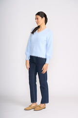 Fluffin Cute V Sweater - Sky