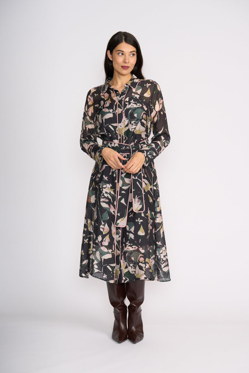 Pipe Up Shirt Dress - Shadow Leaf