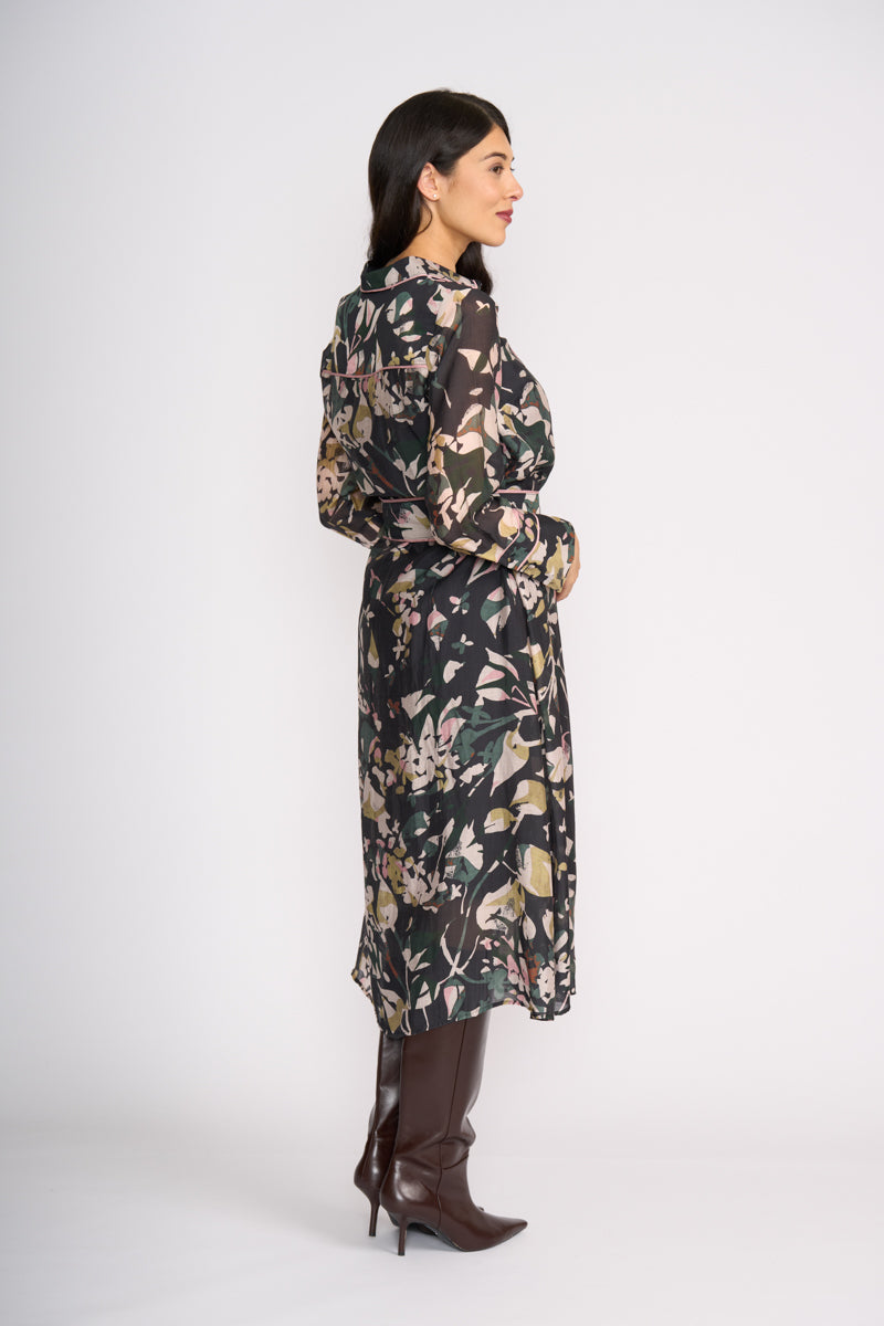 Pipe Up Shirt Dress - Shadow Leaf