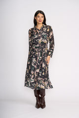 Pipe Up Shirt Dress - Shadow Leaf