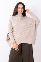 Cotton Ribbed Poncho One Size - Natural