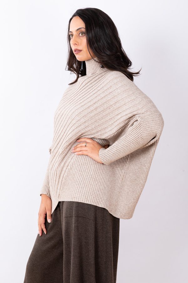 Cotton Ribbed Poncho One Size - Natural