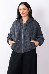 Quilted Zip Hoodie One Size - Charcoal