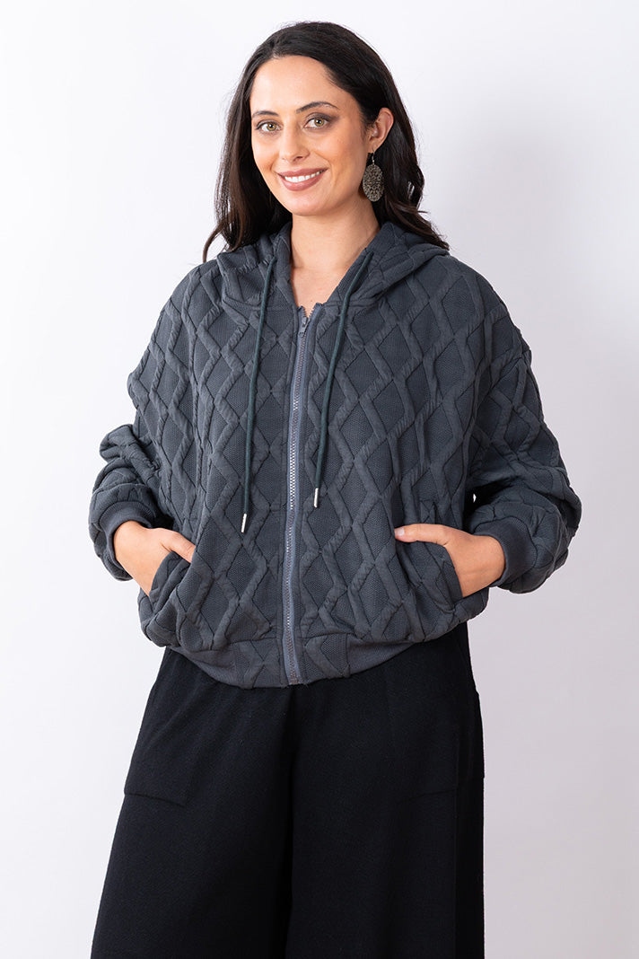 Quilted Zip Hoodie One Size - Charcoal