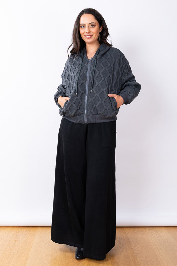 Quilted Zip Hoodie One Size - Charcoal