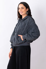 Quilted Zip Hoodie One Size - Charcoal
