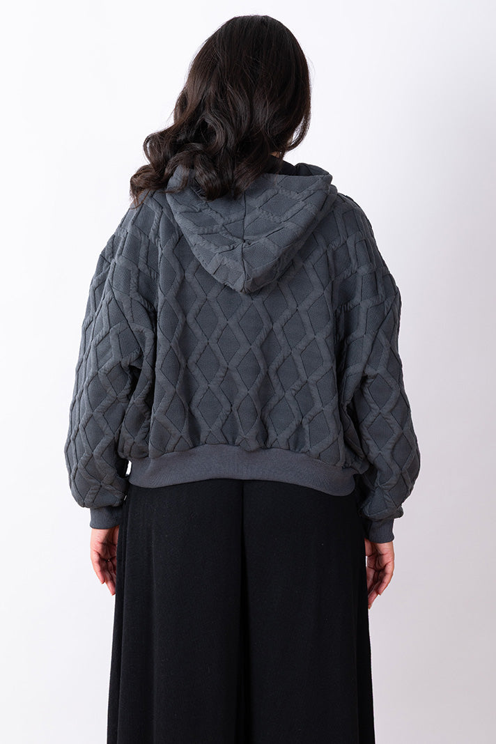 Quilted Zip Hoodie One Size - Charcoal