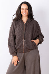 Quilted Zip Hoodie One Size - Cocoa