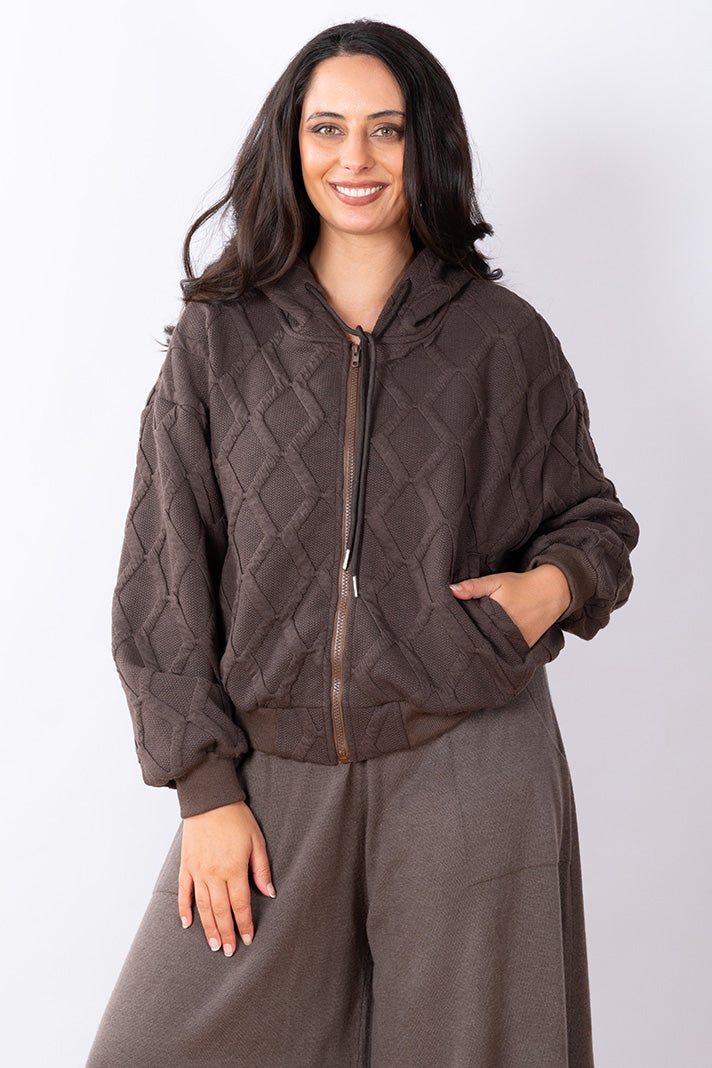 Quilted Zip Hoodie One Size - Cocoa