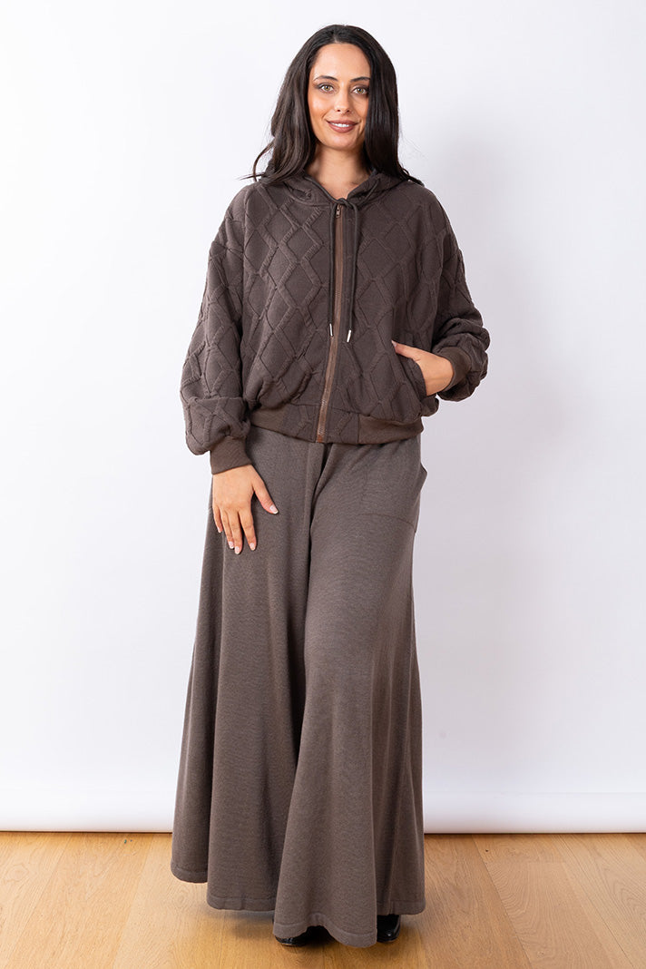 Quilted Zip Hoodie One Size - Cocoa