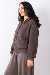 Quilted Zip Hoodie One Size - Cocoa