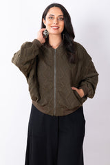Quilted Zip Hoodie One Size - Dark Khaki