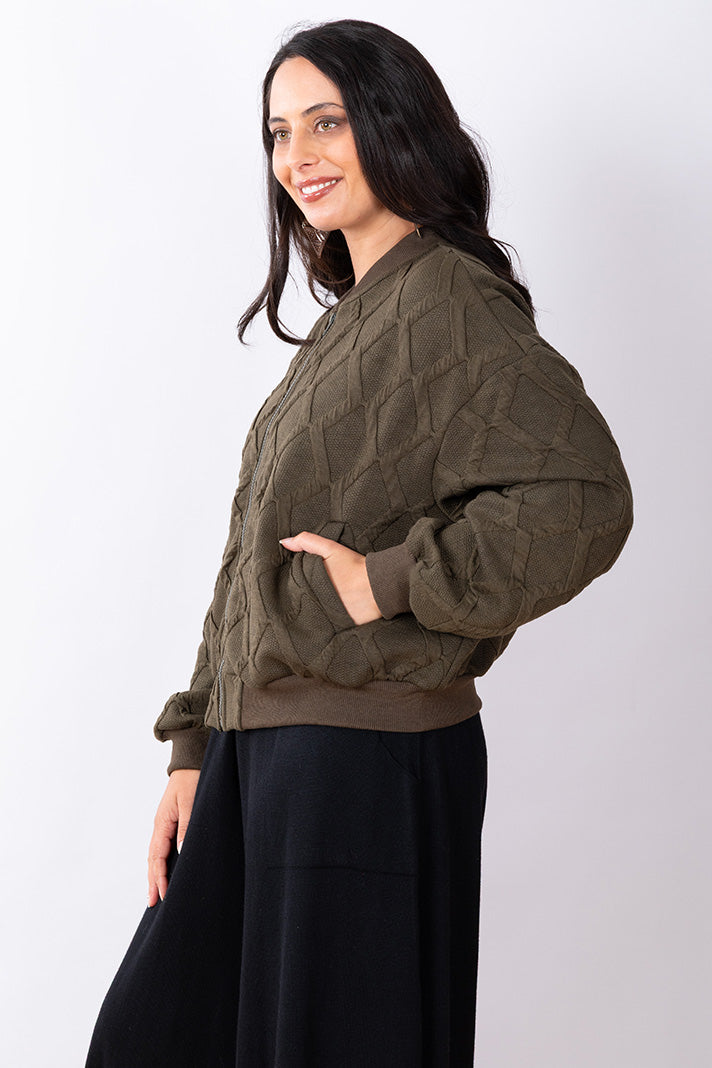 Quilted Zip Hoodie One Size - Dark Khaki