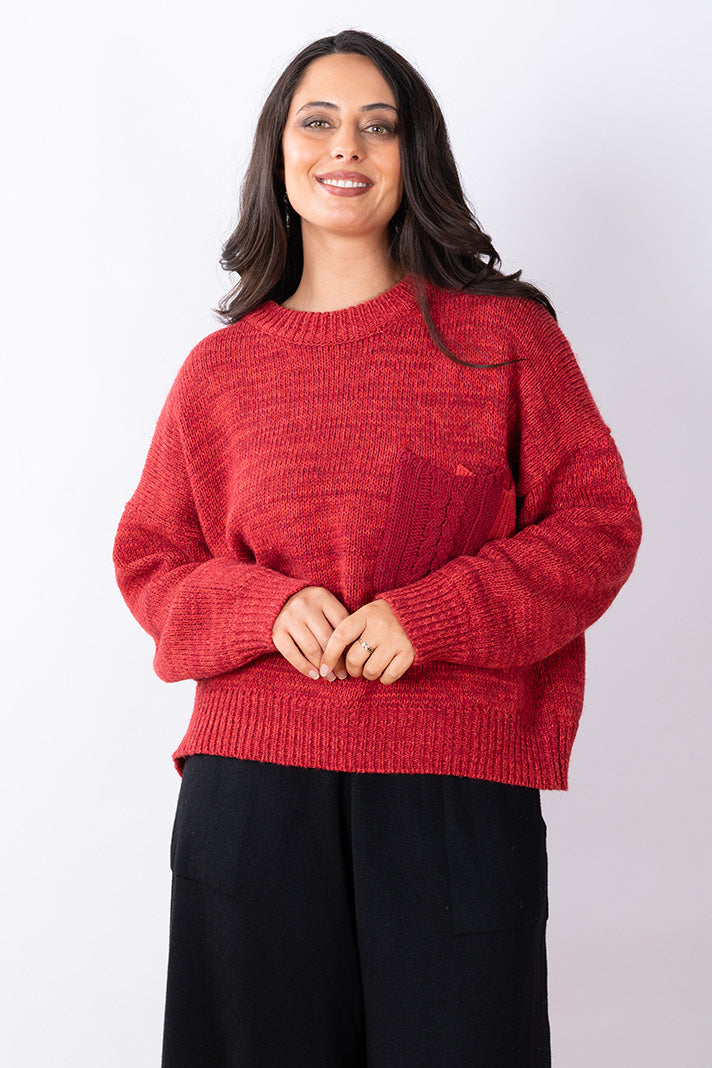 Patch Pocket Knit Jumper O/S - Sienna Red